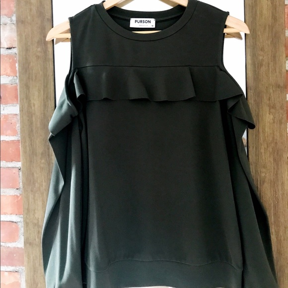 Gray Monroe Boutique Cold Shoulder Ruffle Blouse - Picture 1 of 2